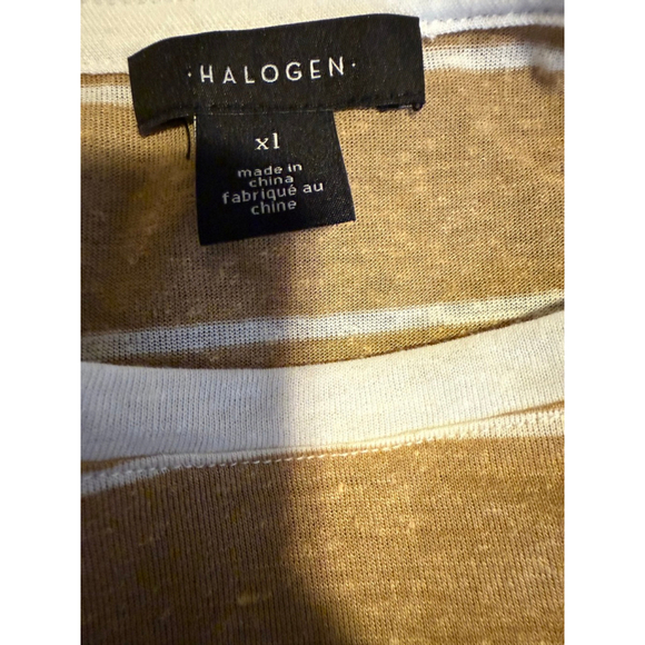 Halogen Striped Linen-Blend Short Sleeve Tee – Tan & White – XL -NWT - Picture 3 of 4